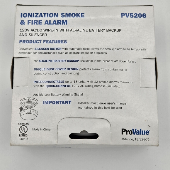 5 PACK ProValue Ionization Smoke & Fire Alarm with Backup Battery - Picture 2 of 4